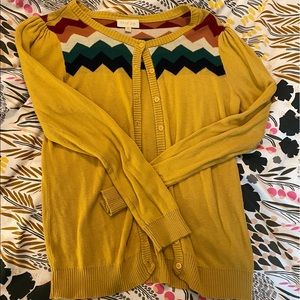Cute Mustard Cardigan with Rainbow Accent!